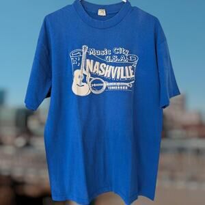Vintage Belton Music City Nashville Blue Tee USA L Tee 90s Single Stitch Travel